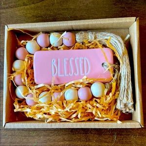 Rae Dunn blessed wood beads canister garland